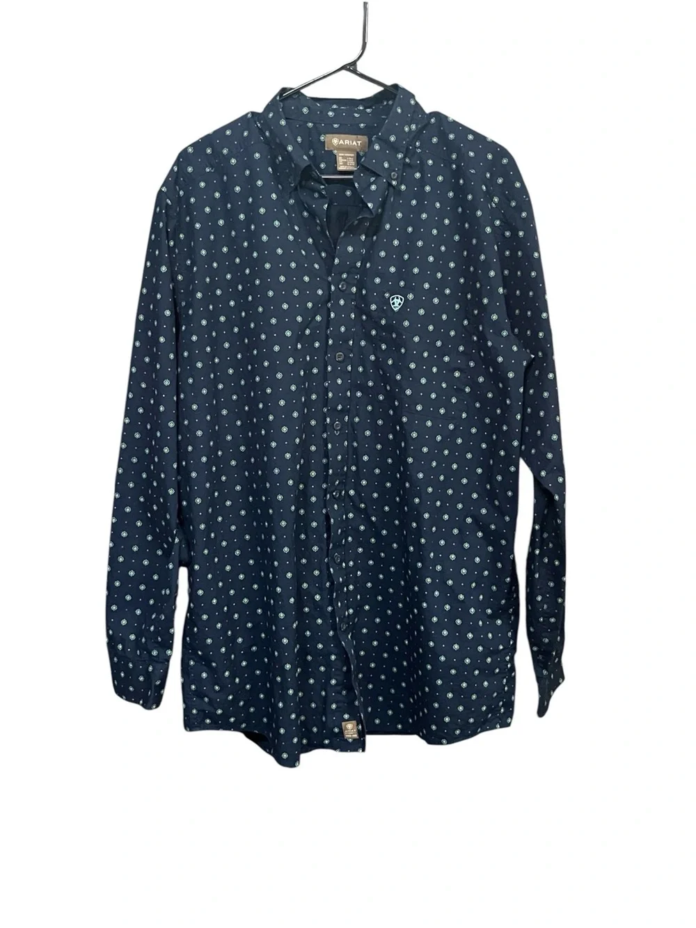 Ariat Percy Men’s L Tall Navy Western Shirt Geometric Rodeo Cowboy Americana